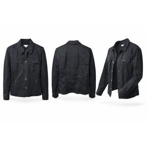 Charter Club Womens 2X Black Utility Jacket Button Front Cotton Blend